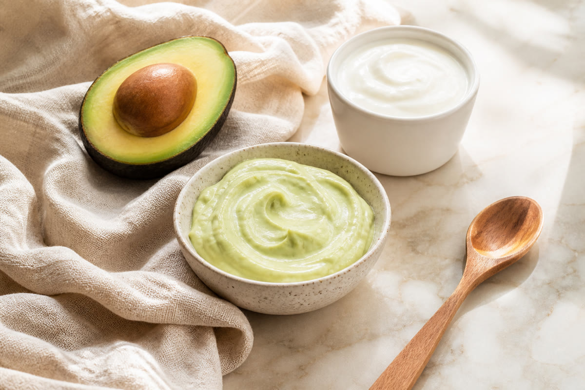 Avocado and yogurt nourishing face mask for mature skin