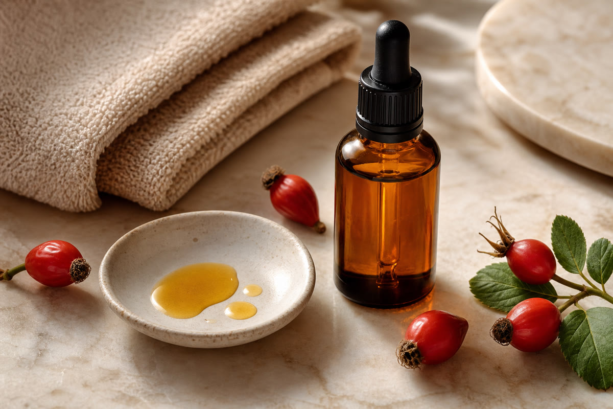 Rosehip oil night massage ritual for mature skin