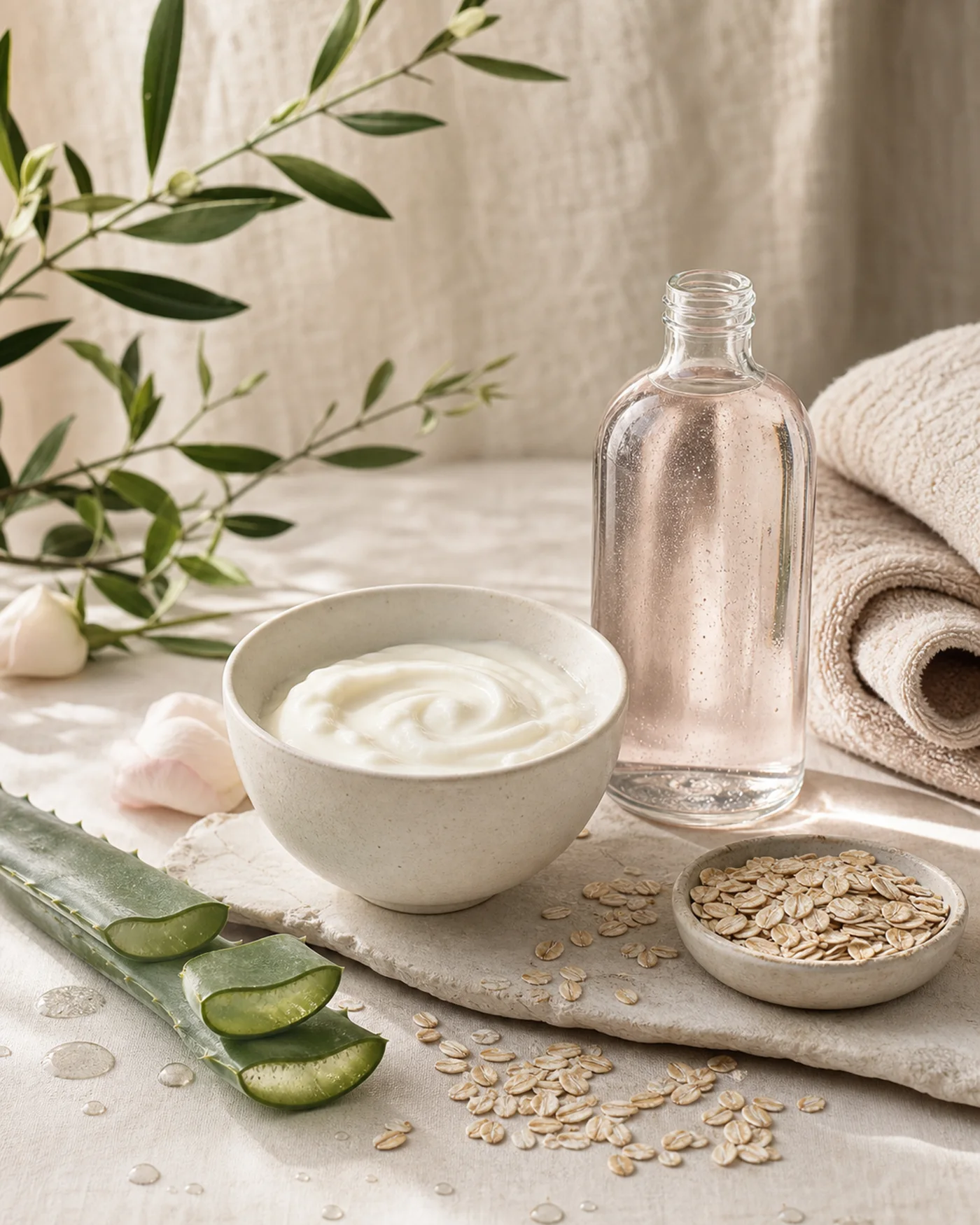 Aloe oats rose water cleanser and towel for a low irritation skincare routine