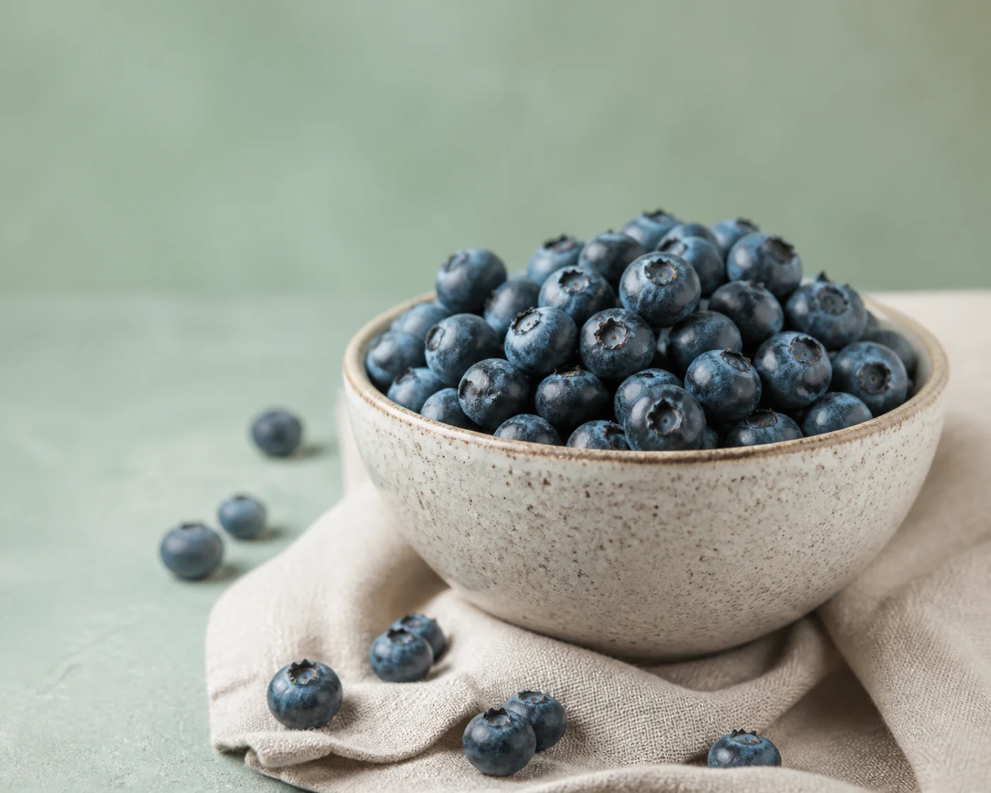 Fresh blueberries in a ceramic bowl