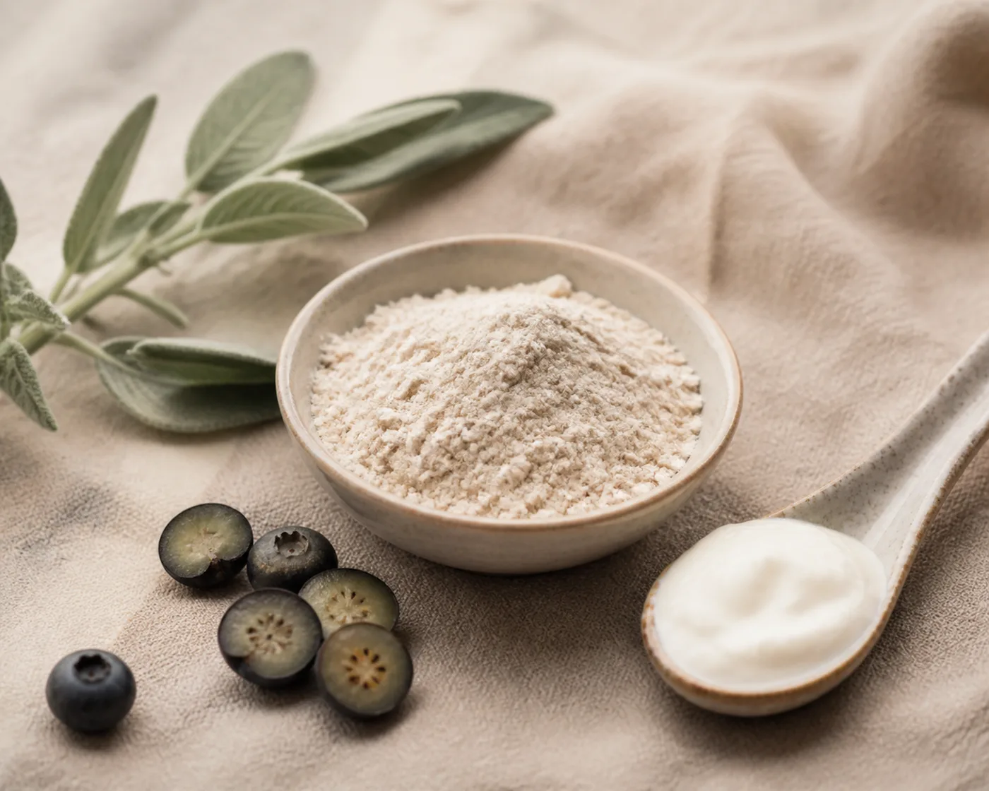 Oat flour, plain yogurt and blueberries for a gentle DIY face mask
