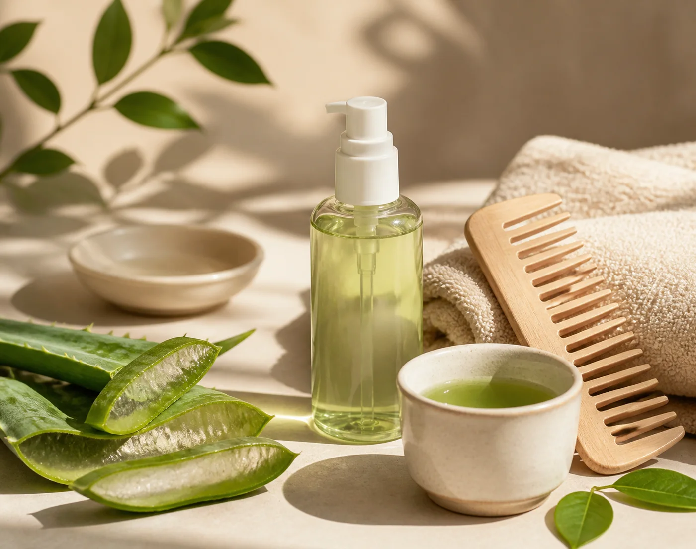 Aloe green tea comb and towel for summer anti-frizz hair care