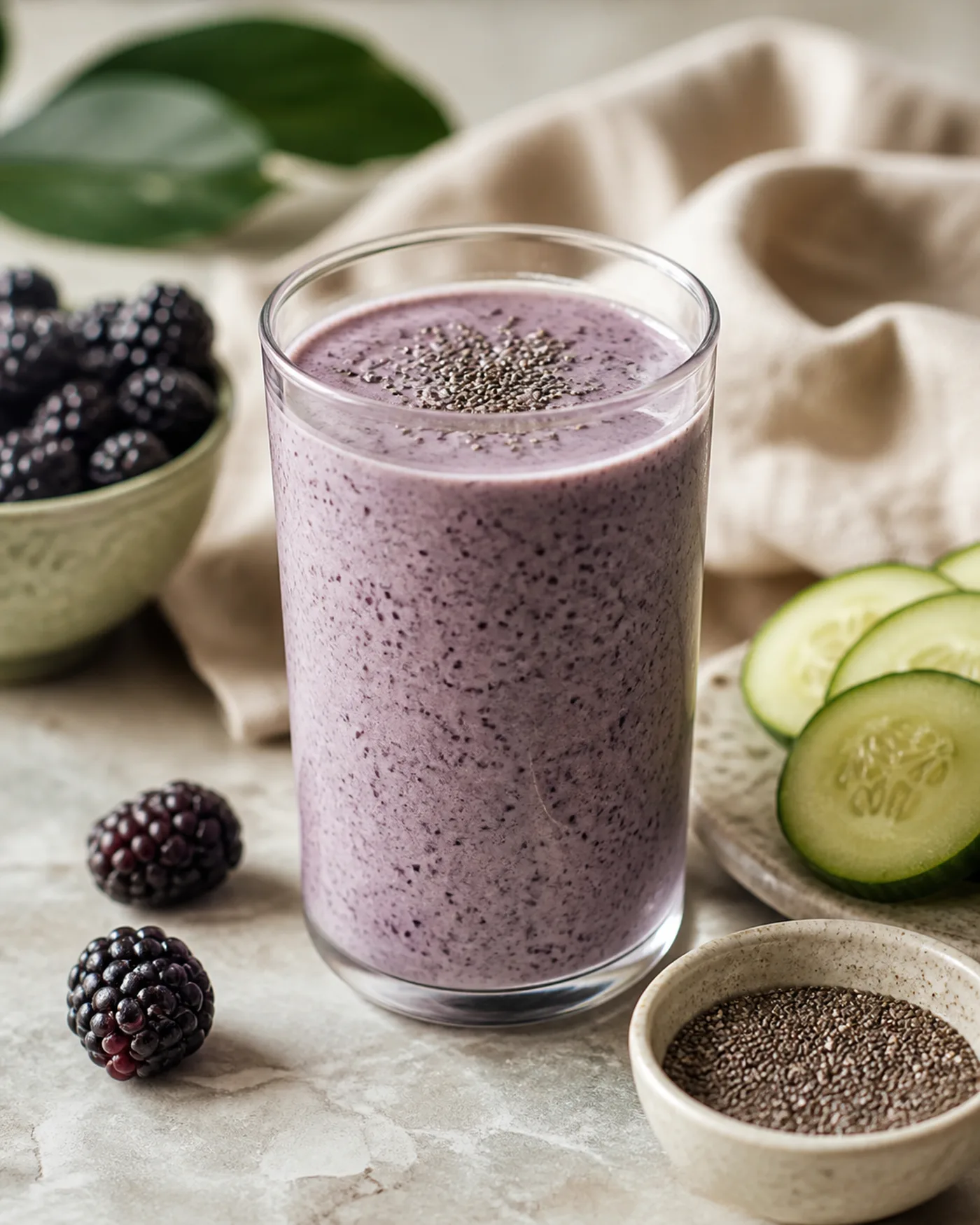 Blackberry Cucumber Kefir Chia Smoothie