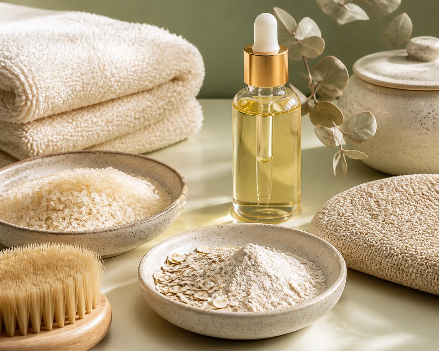 Soft body-care tools with oil, fine sugar and oat flour