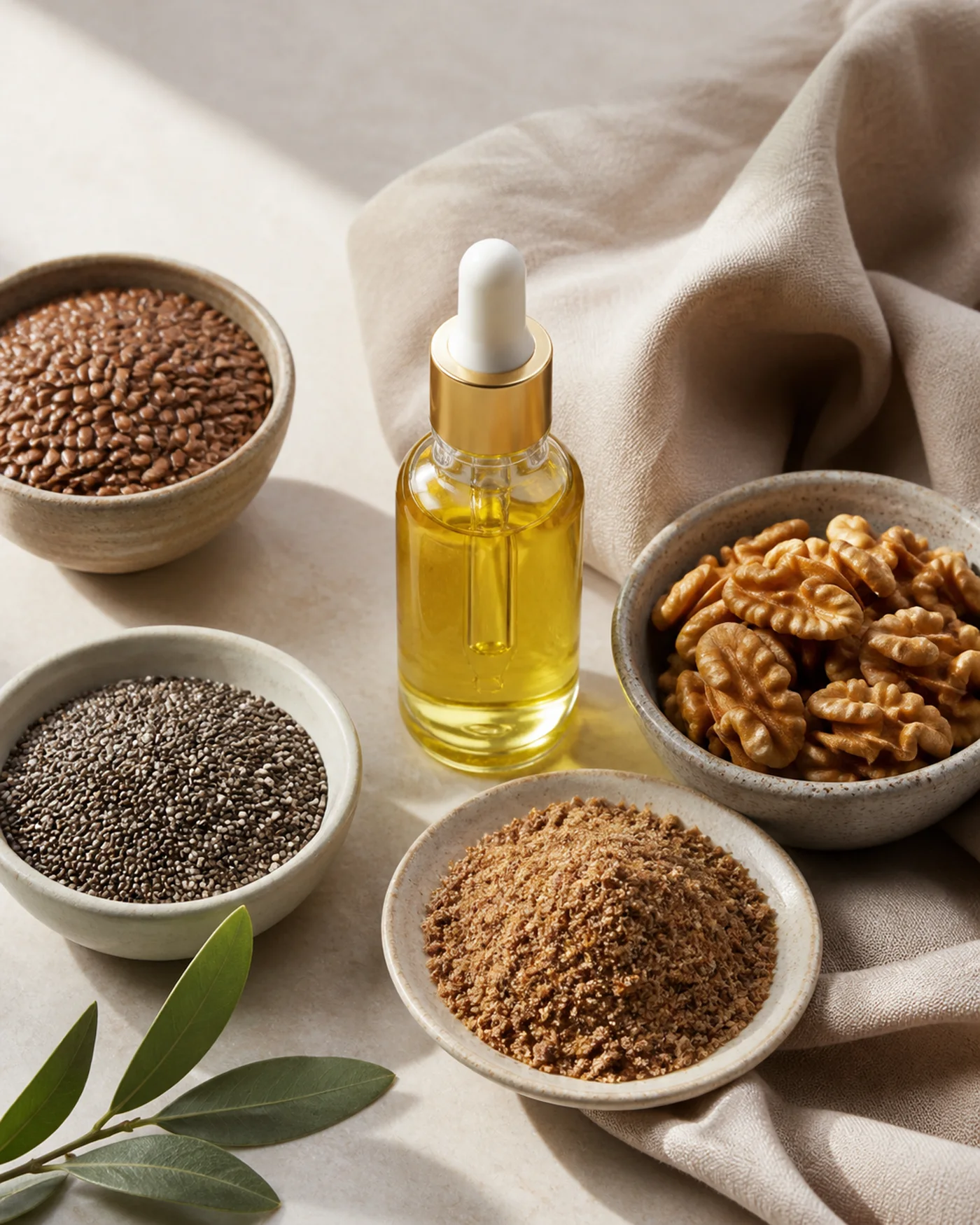 Flaxseed oil walnuts chia and ground flax as food-first omega-3 ingredients