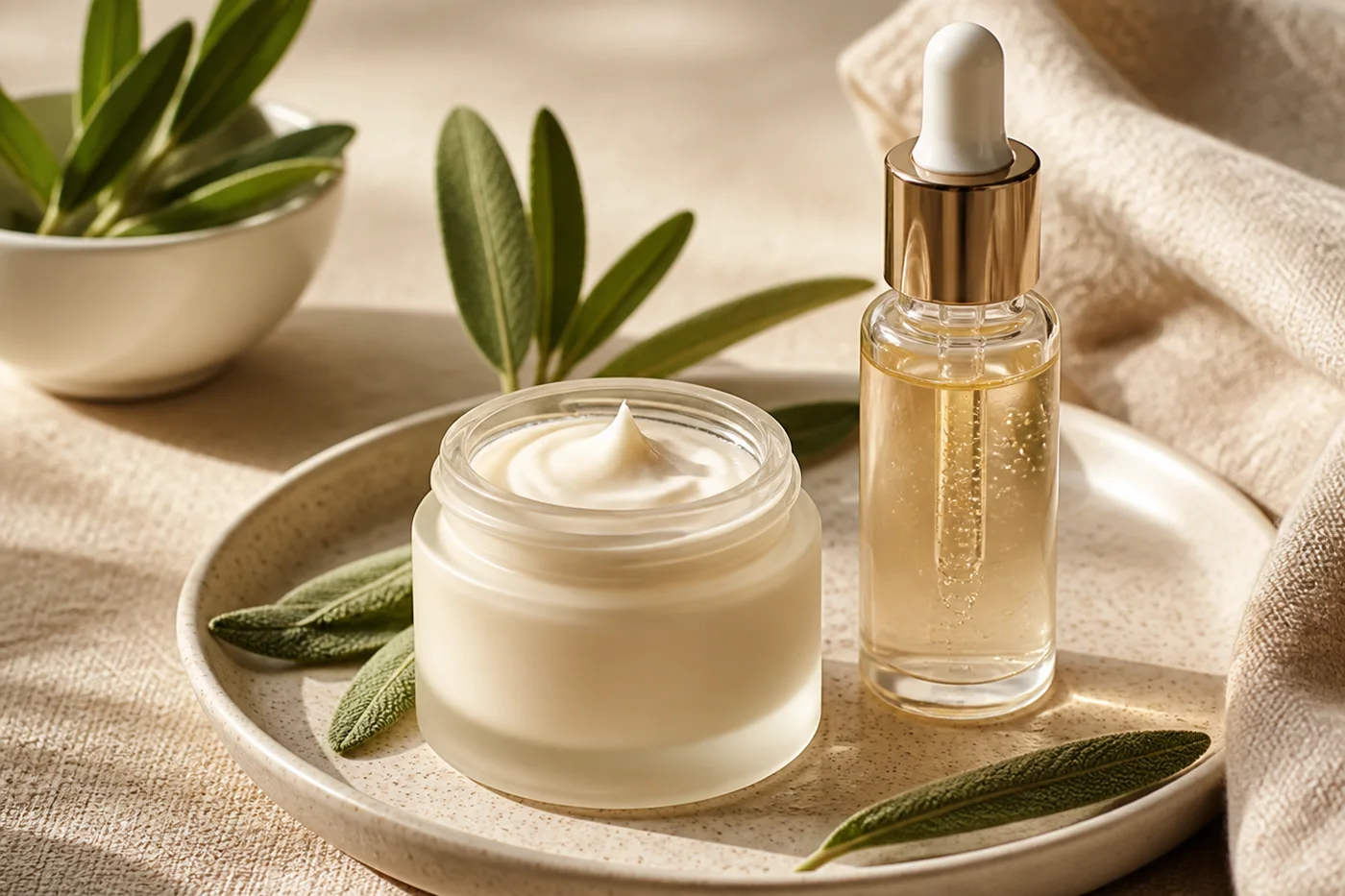 Unbranded peptide serum and cream for a mature skin routine