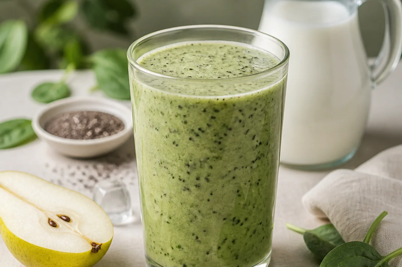 Pear Spinach Chia Kefir Smoothie