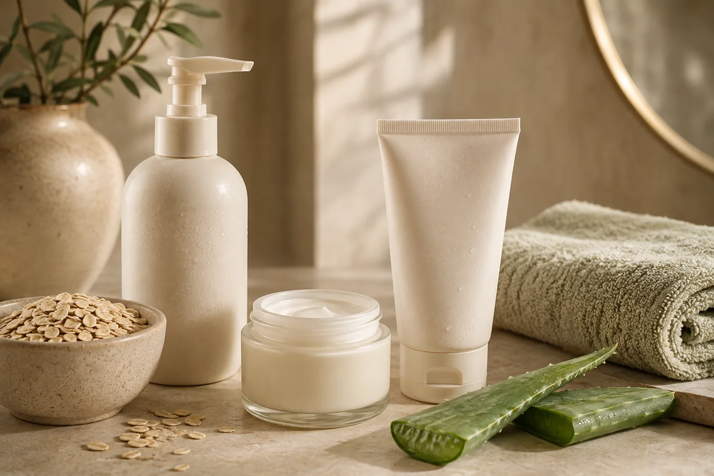 Gentle cleanser moisturizer SPF aloe and oats for mature skin barrier comfort