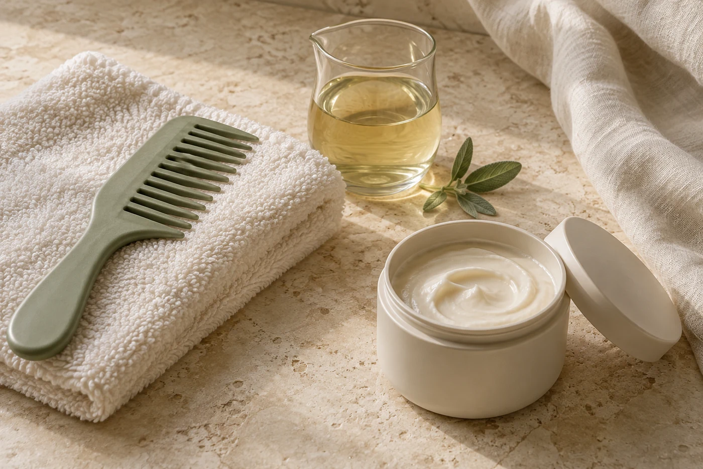 Soft towel comb herbal rinse and conditioner jar for gentle hair washing
