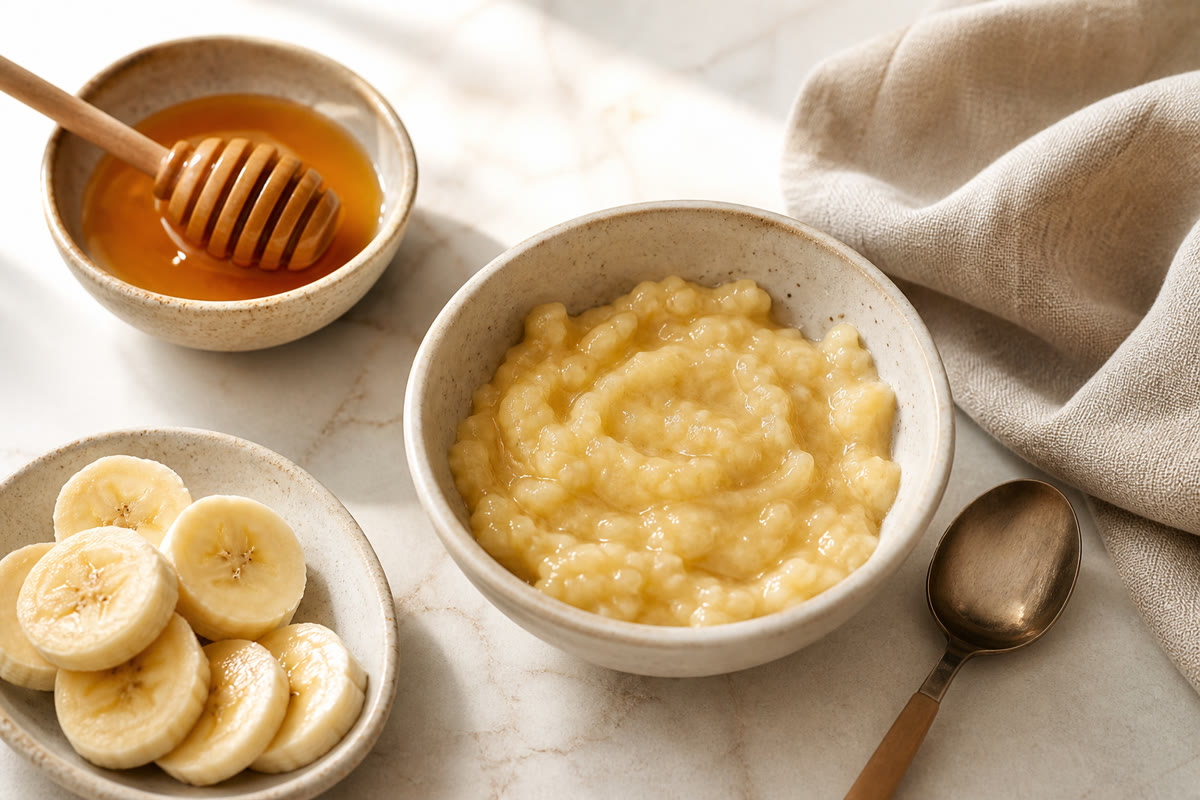 Banana softening face mask mixed in a bowl