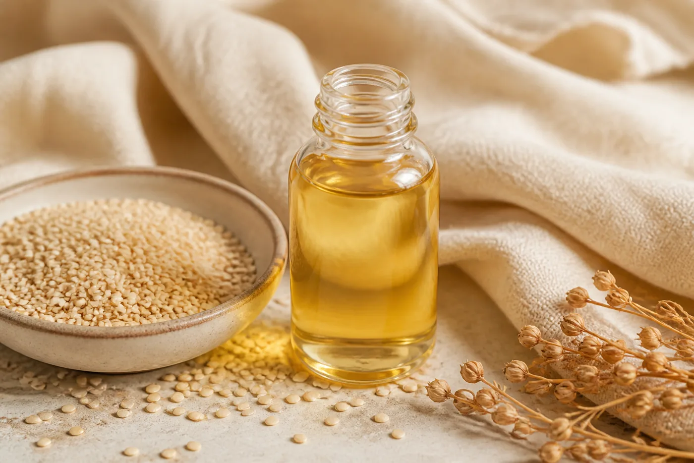 Sesame oil and sesame seeds for beauty ingredient education
