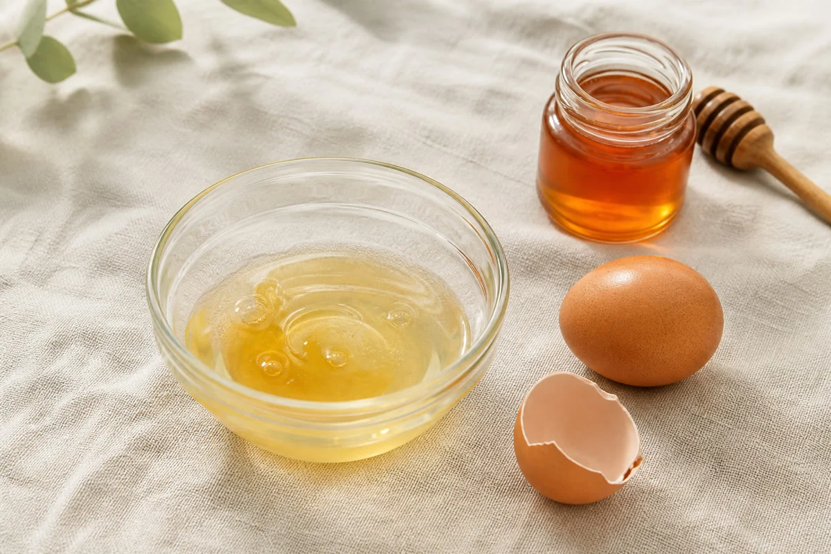 Egg and honey firming face mask in a small bowl for mature skin