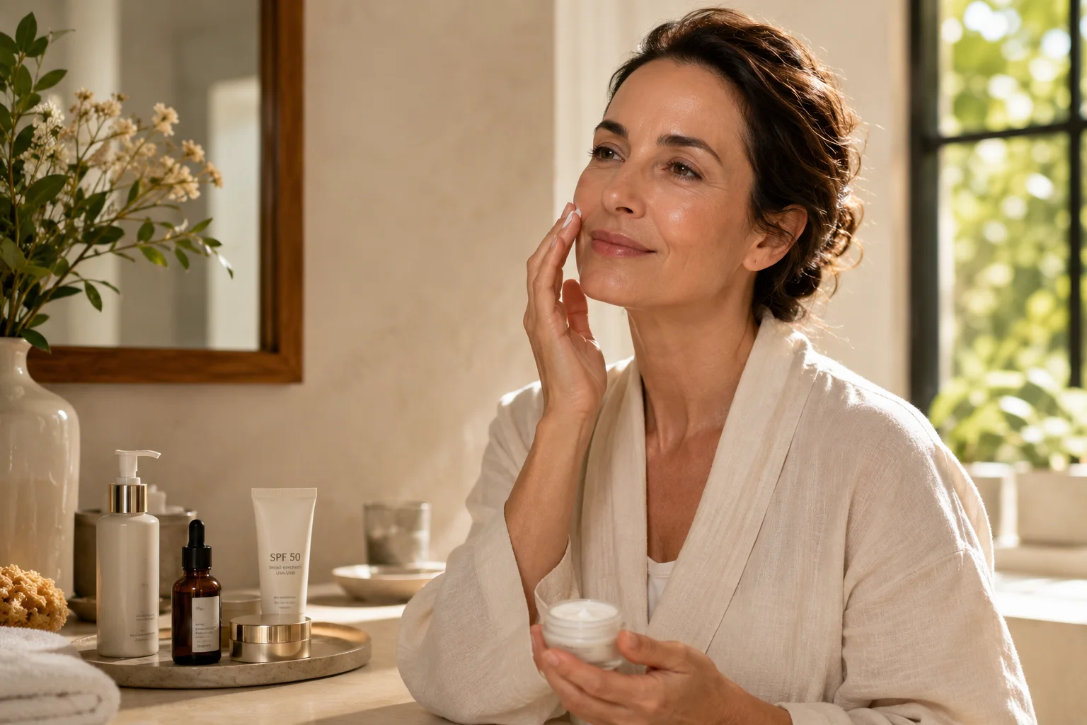 Gentle skin barrier routine for mature skin