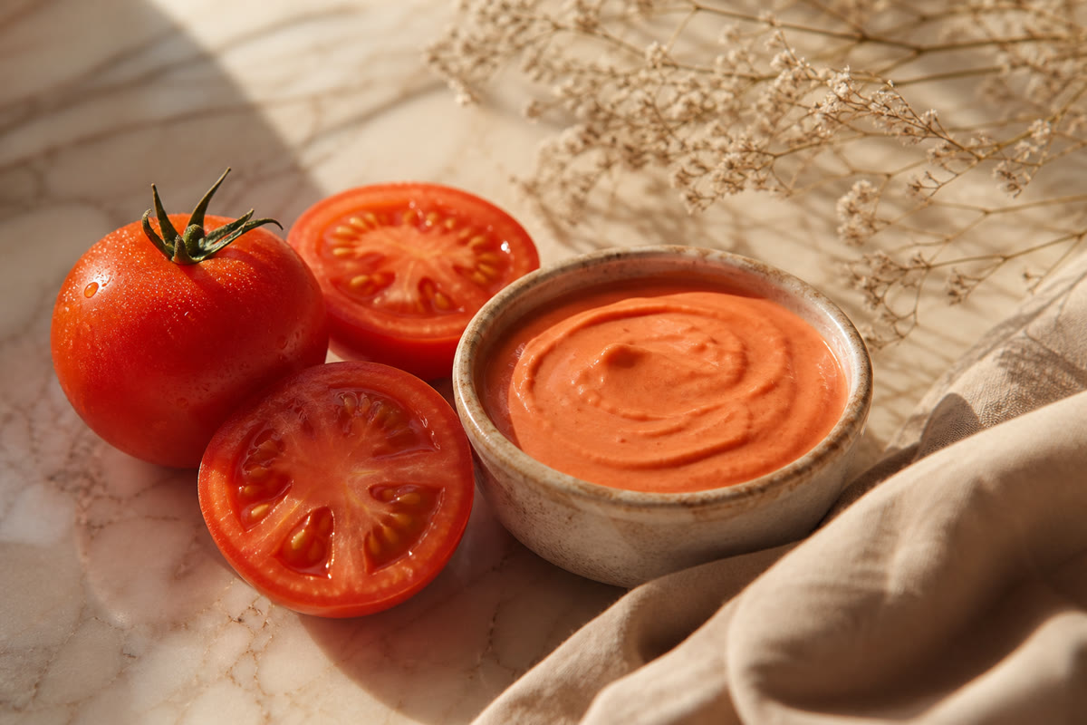 Tomato and aloe fresh face mask ingredients